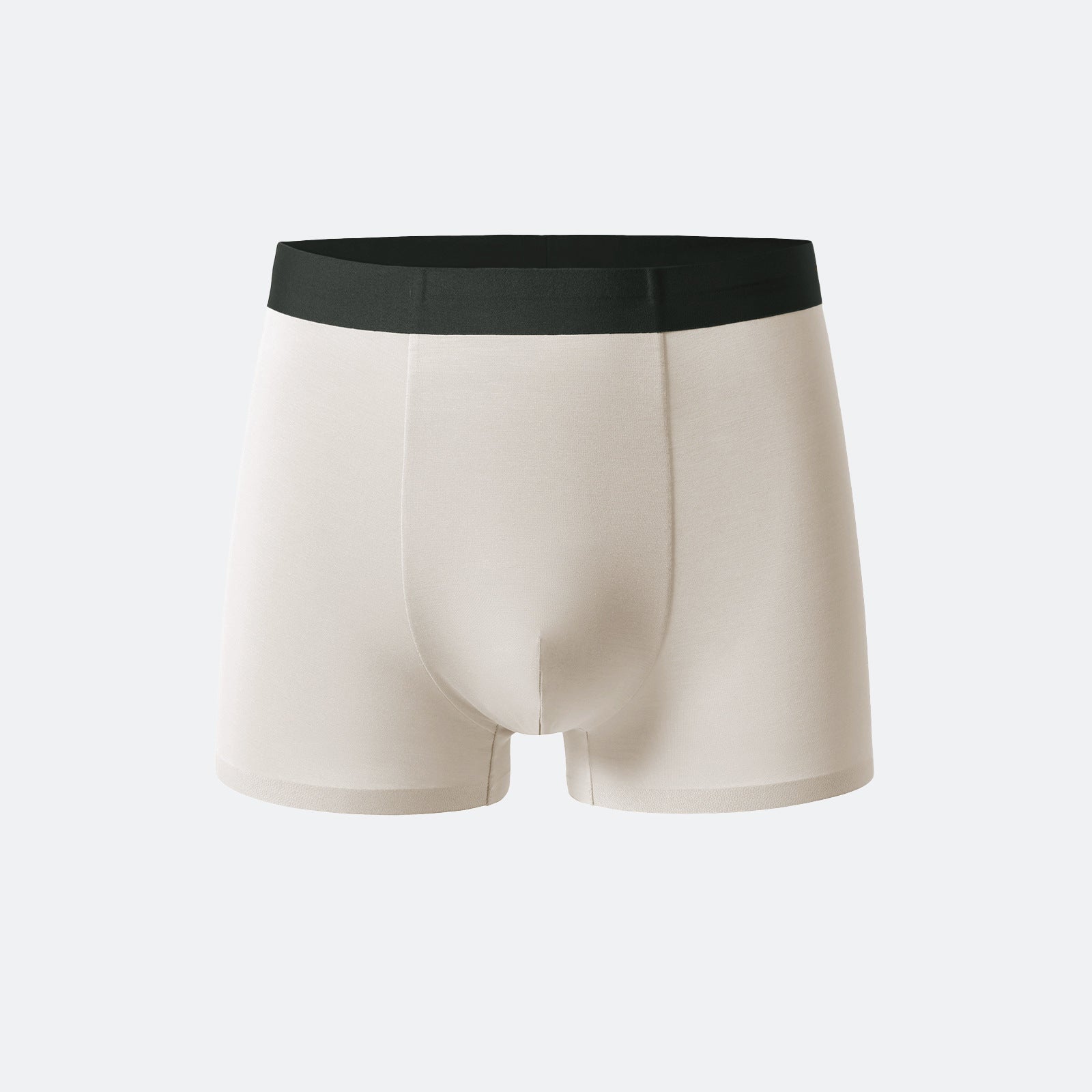 Soft beige men's boxer briefs with dark waistband, minimal seams and breathable fabric for maximum comfort