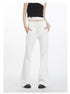 White flared pants with drawstring waist and front pockets, ankle-length view
