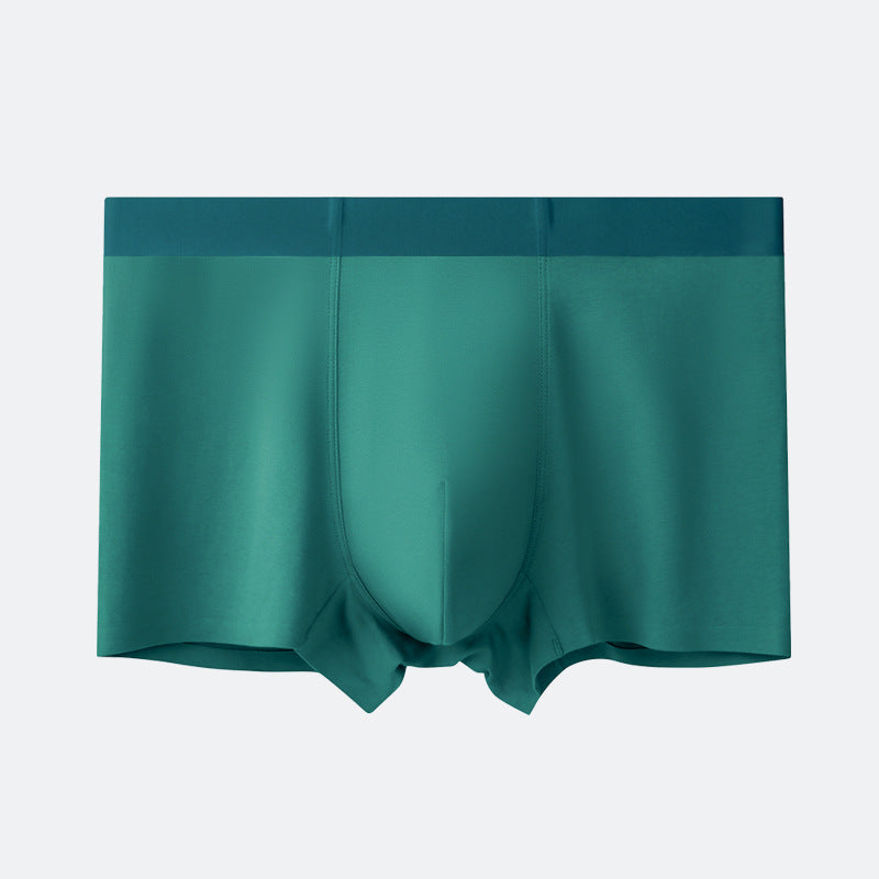 Teal green men's boxer briefs with centered pouch, rich color, and darker green waistband