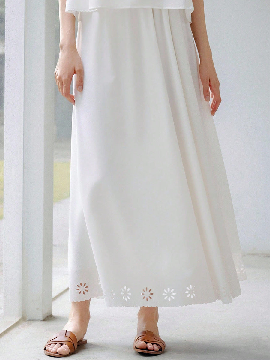 White Two Piece Set with Eyelet Cutout Top and Maxi Skirt – Summer Outfit