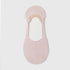 Light pink no-show sock liner with textured knit pattern, photographed on white surface