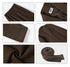 Detail shots of brown wool fabric texture, button closures, and tailoring construction