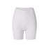A product image displaying white high-waisted compression shorts with V-shaped waistband and seamless finish against white background