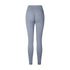 Product photo of light gray athletic leggings with ruched back detail and high waistband on white background