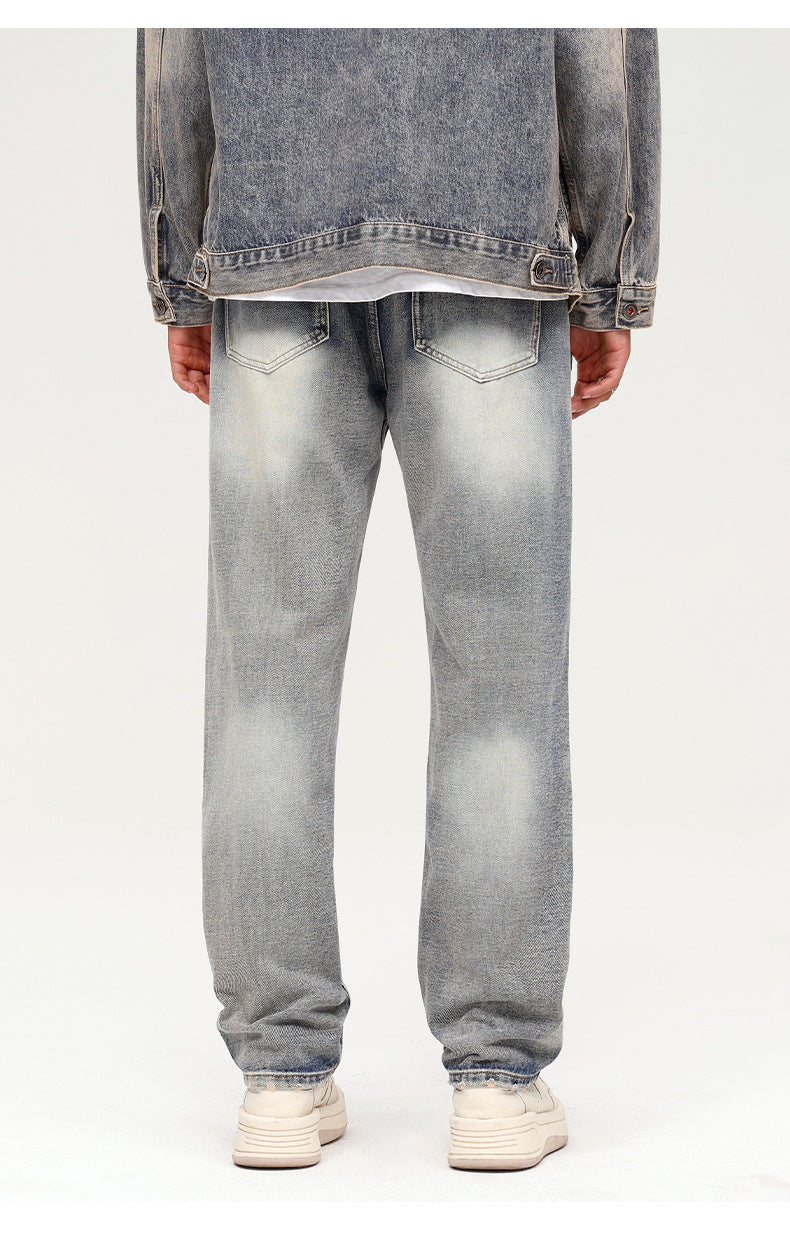 Mid-Rise Acid Wash Straight Leg Jeans
