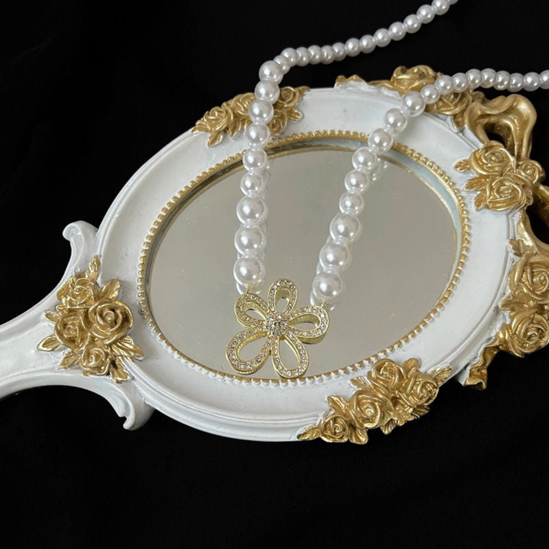 Pearl Crystal Butterfly Gold Plated Necklace