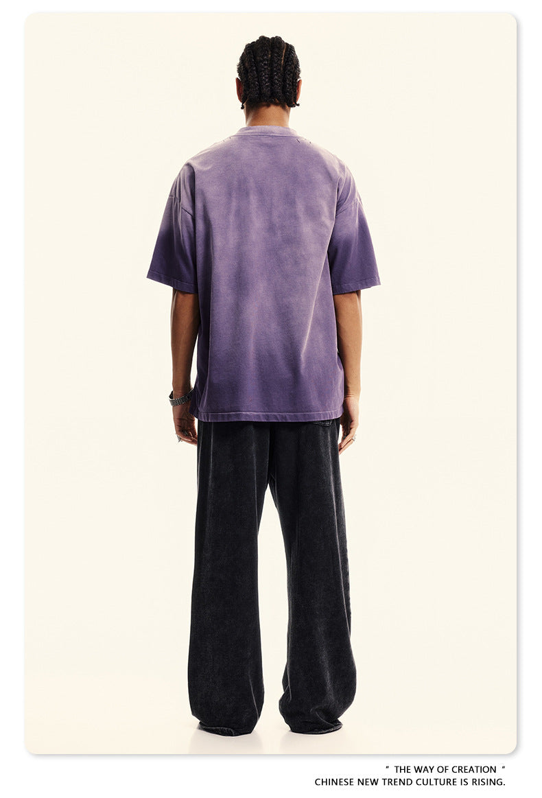 Back view of purple gradient oversized tee showing relaxed fit and quality fabric detail