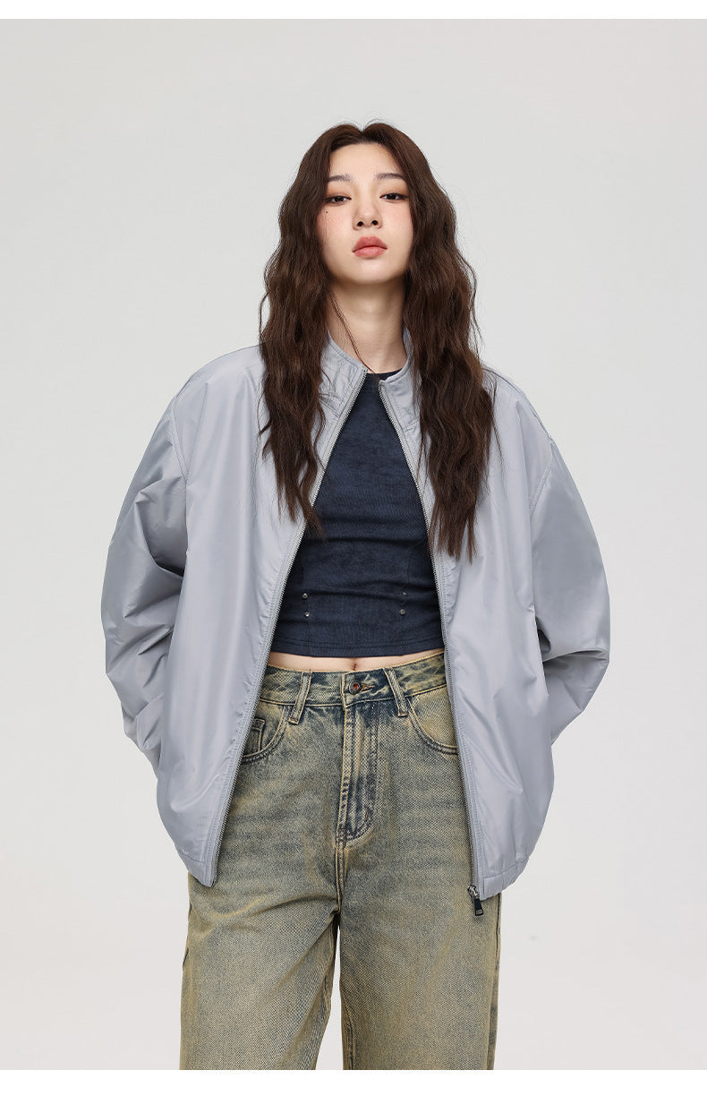 Oversized Balloon Sleeve Bomber Jacket