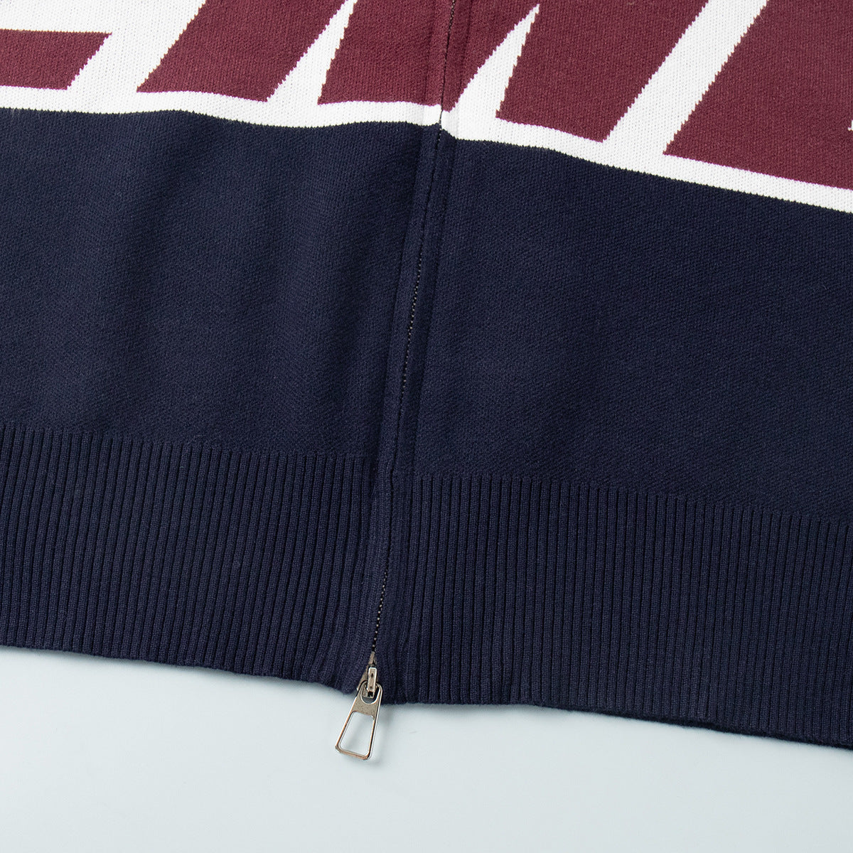 Retro Jacquard Letter Zip Up Sweater – Sporty Colorblock Knit Cardigan