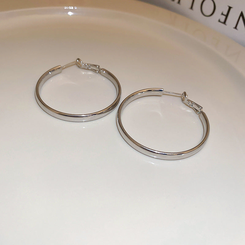 Modern Round Silver-Plated Hoop Earrings | Minimalist Circle Statement Hoops