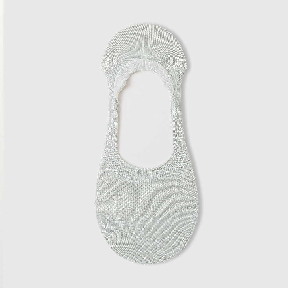 Gray no-show sock liner with mesh ventilation design, shown flat on white background