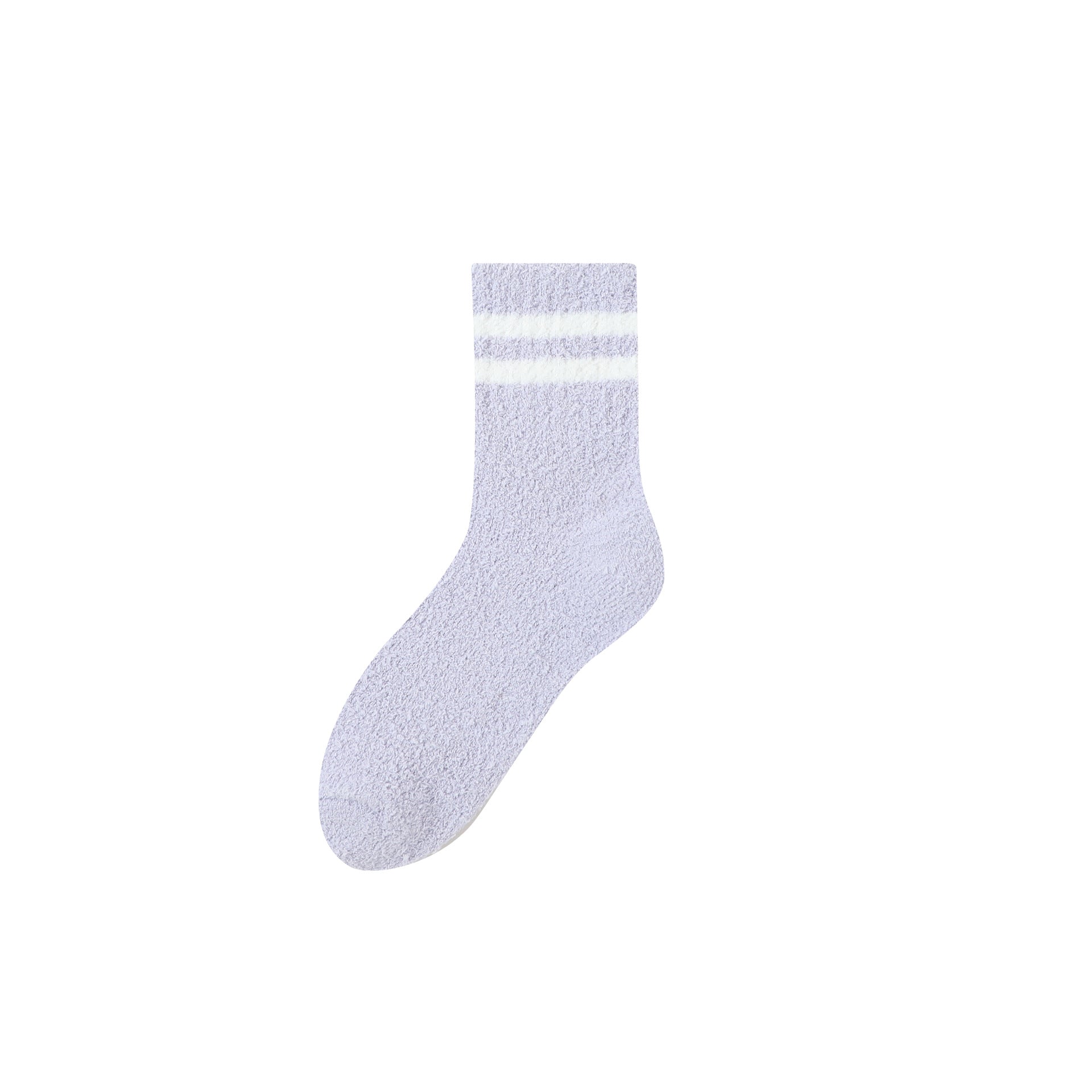 Lavender crew sock with white double stripes, plush comfortable texture