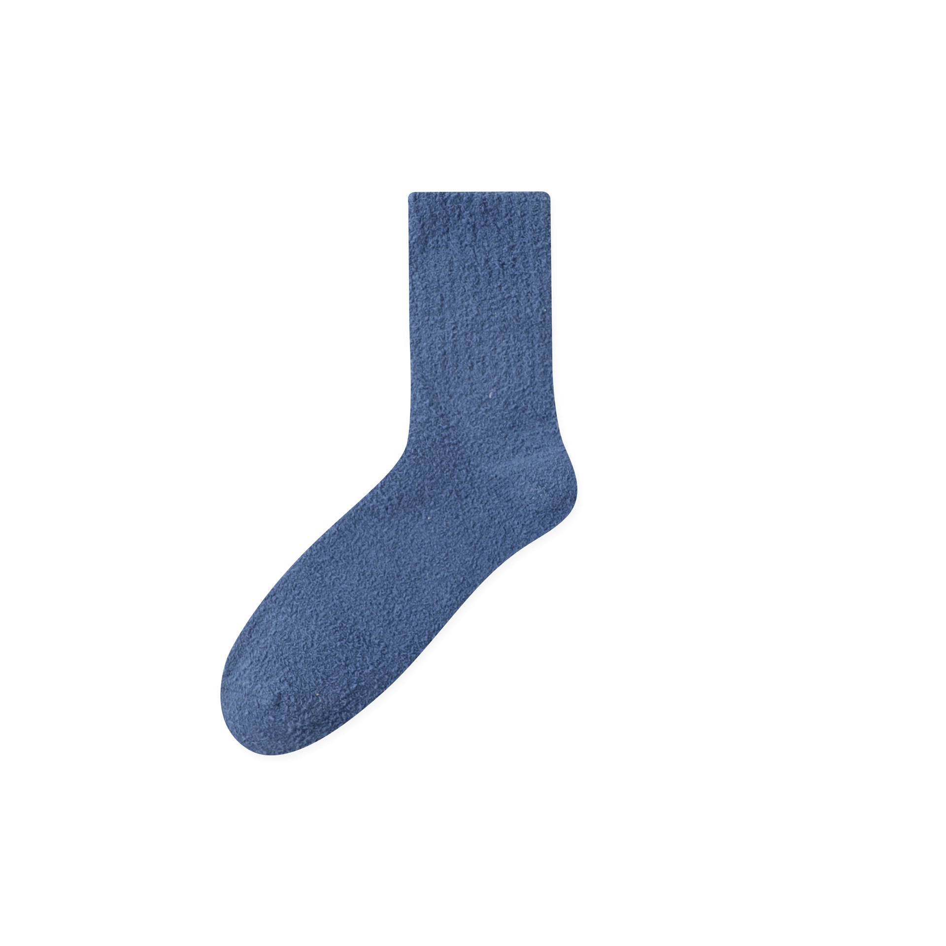 Navy blue sock with a plush, textured knit material, displayed against a white background