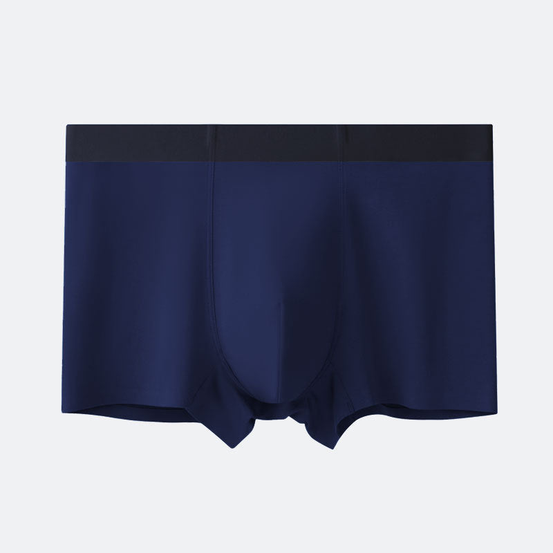 Dark navy blue men's boxer briefs with centered pouch, rich color, and black waistband