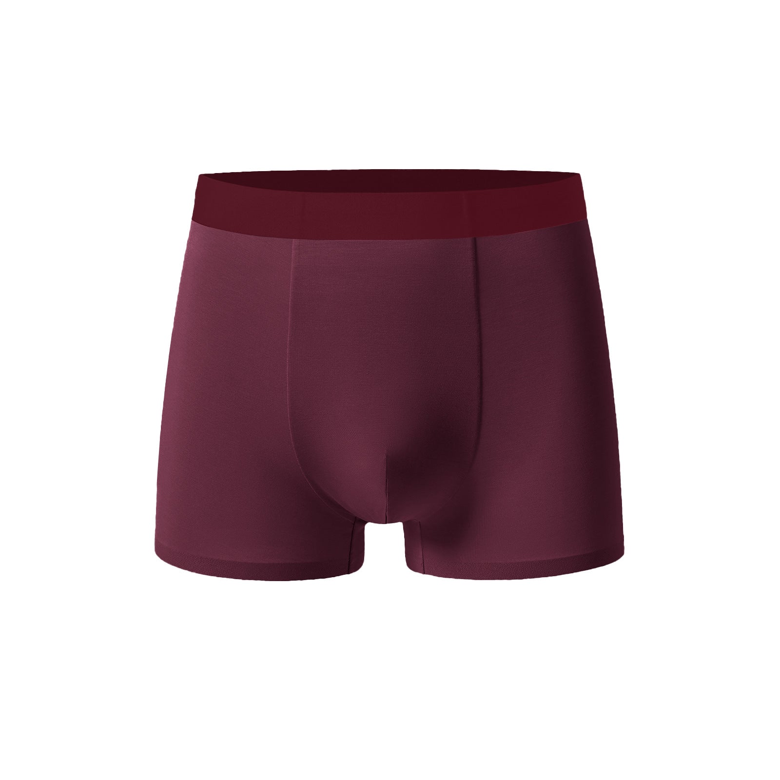 Wine berry men's boxer briefs with dark waistband, featuring soft-touch fabric and ergonomic cut for daily wear