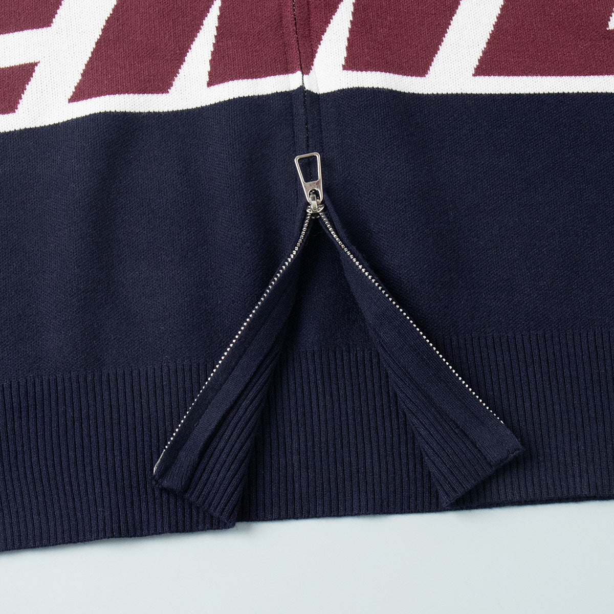 Retro Jacquard Letter Zip Up Sweater – Sporty Colorblock Knit Cardigan