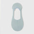 Light blue no-show sock liner featuring elastic band and knit pattern on white background