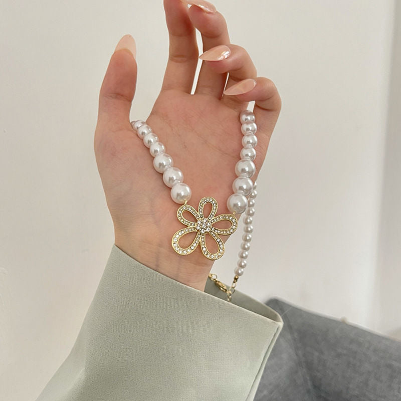 Pearl Crystal Butterfly Gold Plated Necklace