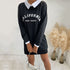 California West Coast sweatshirt dress in black with white collar detail and silver chain bag