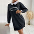 Casual styling of black California sweatshirt dress with chain strap bag