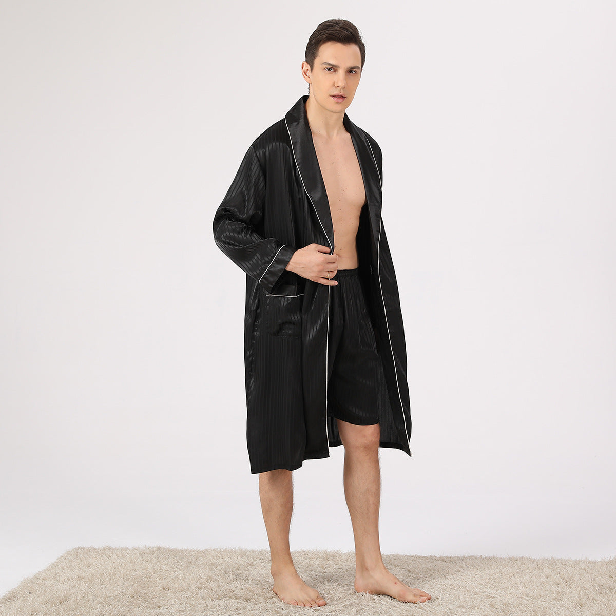 Men's Luxury Striped Long Hotel Robe