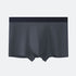 Charcoal gray men's boxer briefs with centered pouch, matte fabric, and black waistband