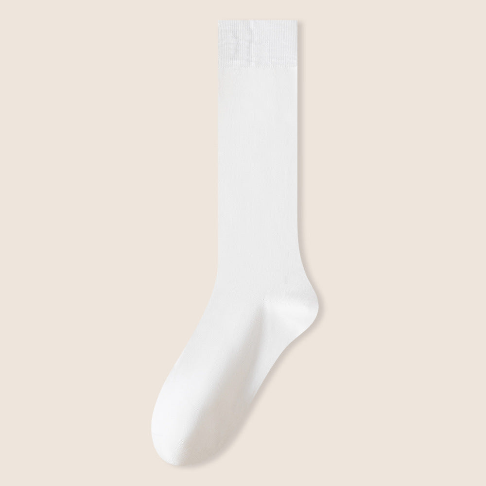 Single white knee-high sock displayed flat against light background