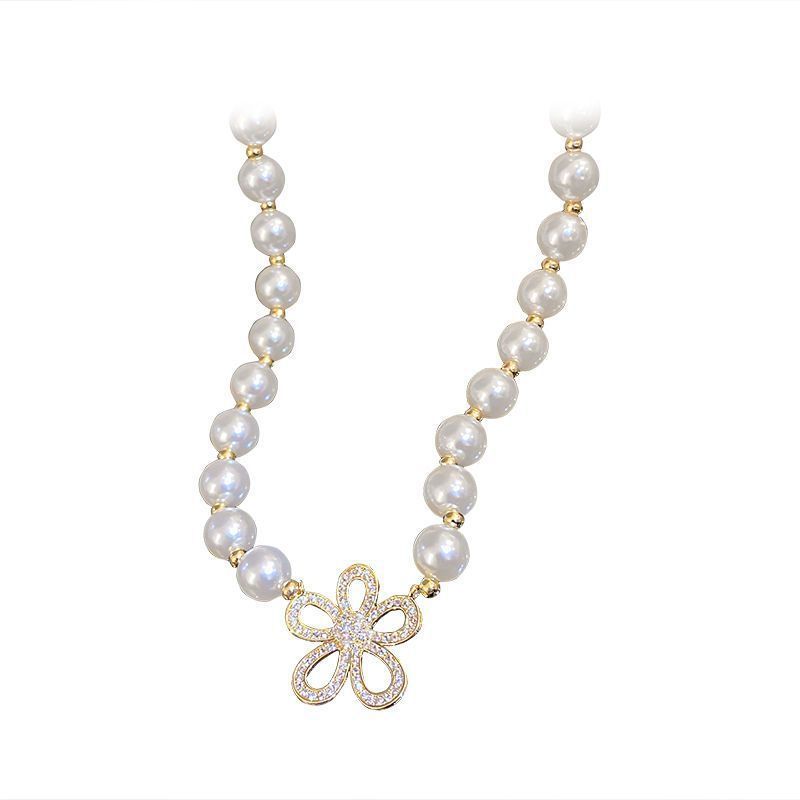 Pearl Crystal Butterfly Gold Plated Necklace