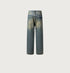 Back view of vintage wash wide leg jeans showing traditional pocket placement and fading detail