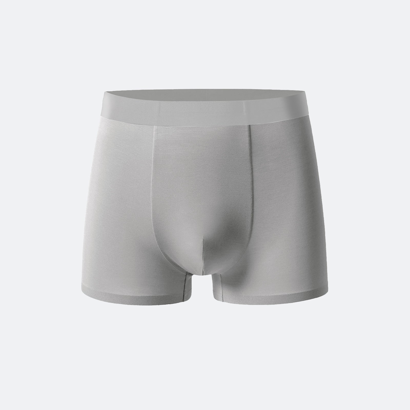Light gray men's boxer briefs with matching waistband, showcasing minimalist design and premium cotton blend