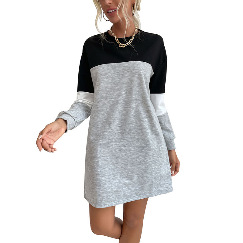 Rear view of color-block sweatshirt dress design details