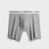 Gray boxer briefs with "UNDERWEAR" waistband, featuring a classic fit and functional fly design