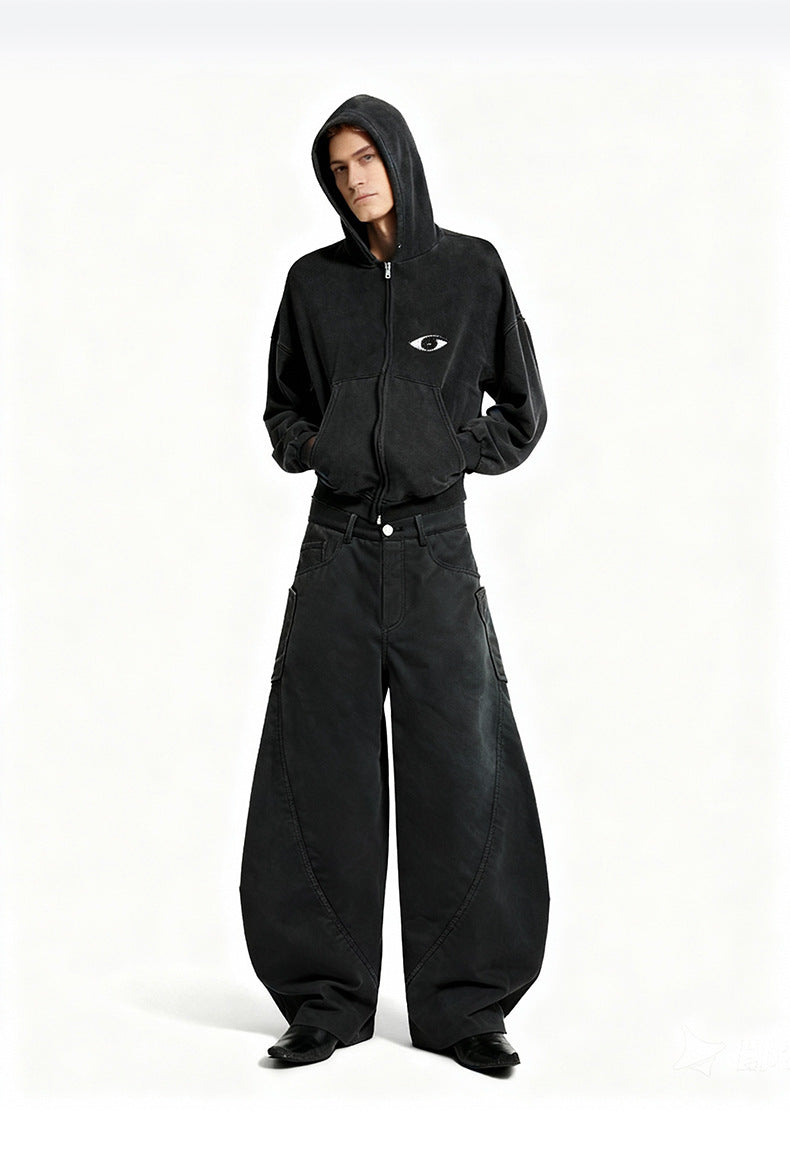 Mens Fleece Lined Cargo Pants Wide Leg Curved Seam Cargo Pants