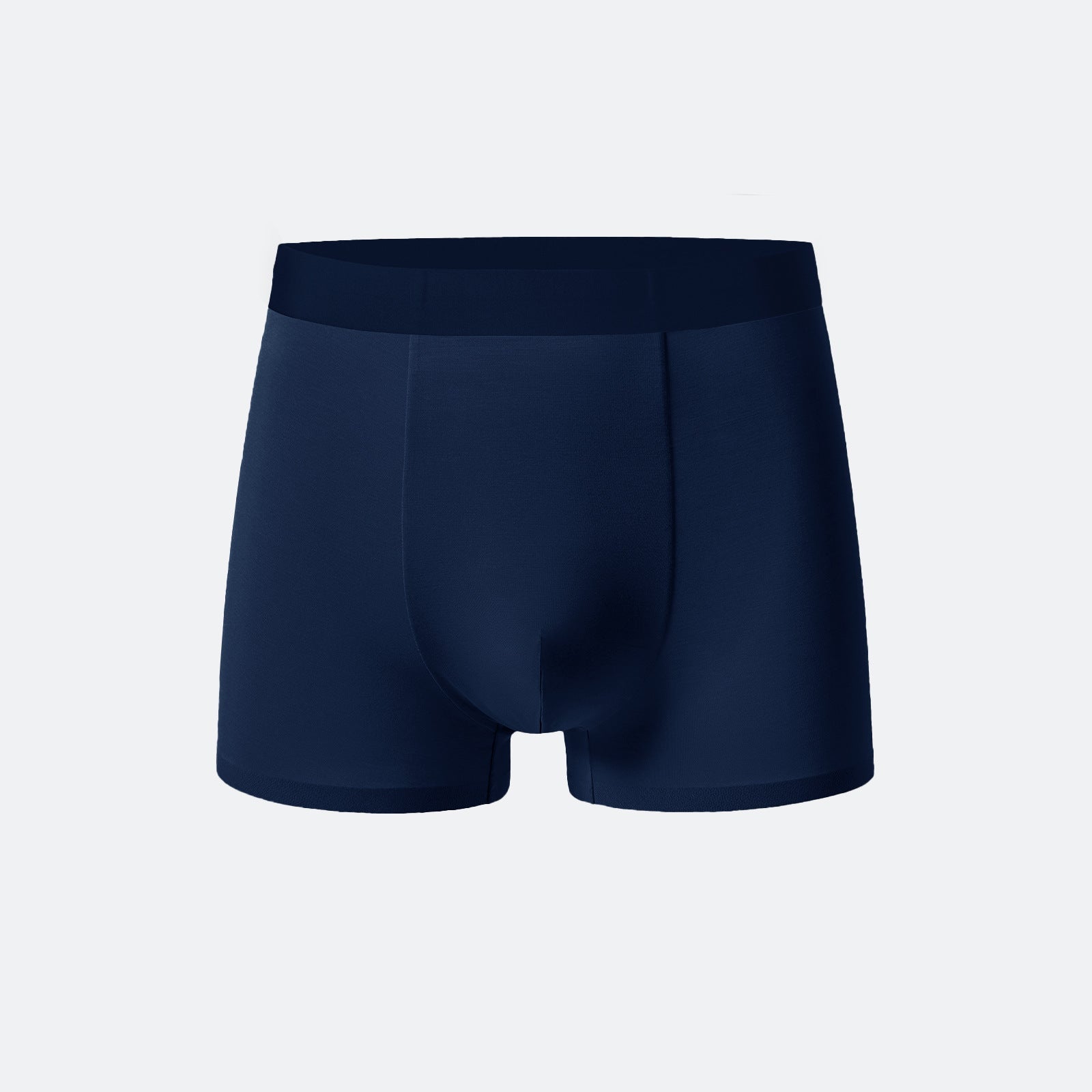 Navy blue men's boxer briefs with tonal waistband, featuring four-way stretch fabric and anatomical fit