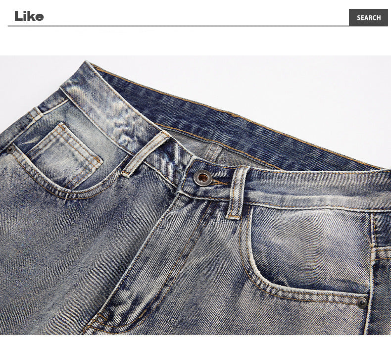 Mid-Rise Acid Wash Straight Leg Jeans