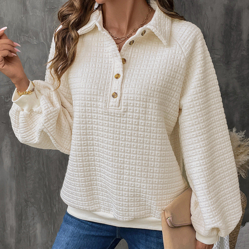 Quilted Half-Button Pullover - Cozy Textured Dream
