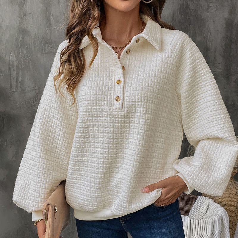 Quilted Half-Button Pullover - Cozy Textured Dream