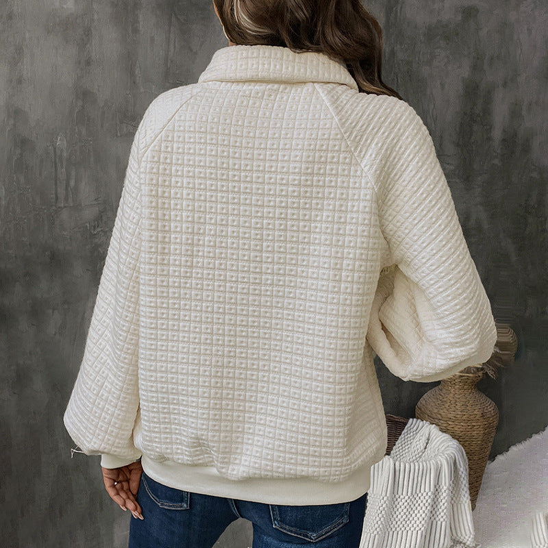 Quilted Half-Button Pullover - Cozy Textured Dream