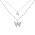 Product photo of silver layered necklace featuring small and crystal-detailed butterfly pendants