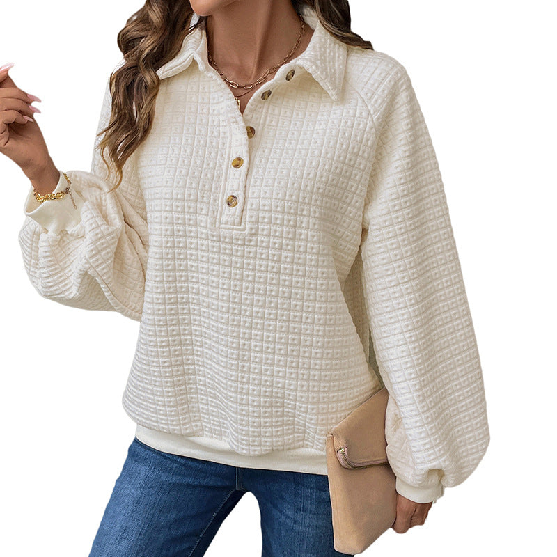 Quilted Half-Button Pullover - Cozy Textured Dream