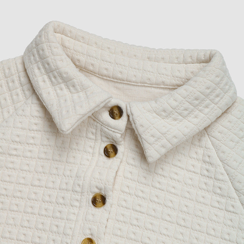 Quilted Half-Button Pullover - Cozy Textured Dream