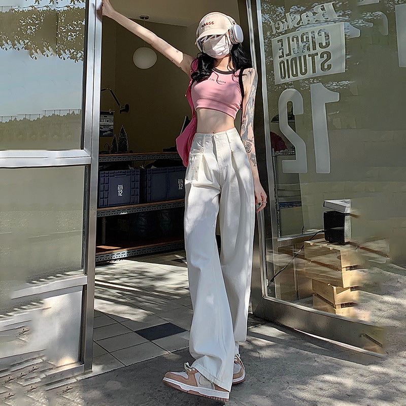 Minimalist High-Waisted Wide-Leg Jeans in White