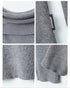 Close-up details of grey sweater showing layered cowl neck construction, Airhood brand label, and ribbed knit texture.