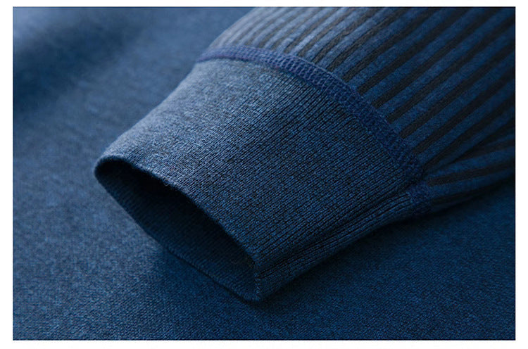 Navy ribbed cuff detail on sweater sleeve