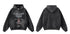 Black hoodie product display showing front and back views