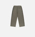 Back view of olive green sweatpants, featuring two welt pockets and an elastic waistband, displayed flat
