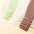 Three bras with four-row hook-and-eye closures in green, white, and coffee, offering adjustable fit.
