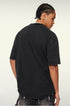 Back view of black oversized t-shirt showing clean construction and detailed stitching