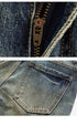 Light wash wide leg jeans with straight cut silhouette and classic 5-pocket design