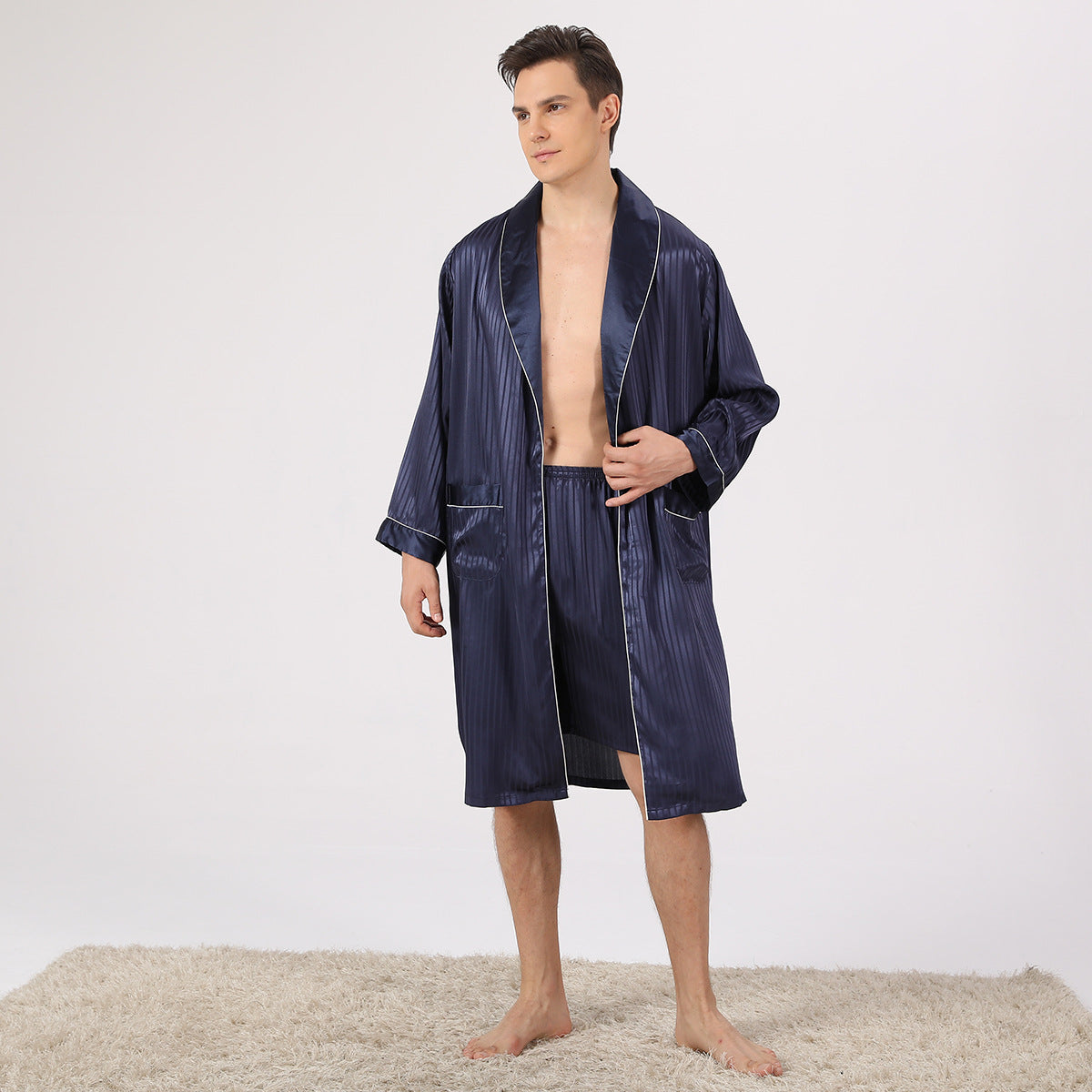 Men's Luxury Striped Long Hotel Robe